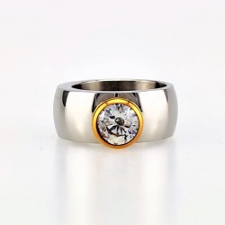 Zilverkleur-Goudkleur Roestvrijstalen Brede-Ring met Zirkonia