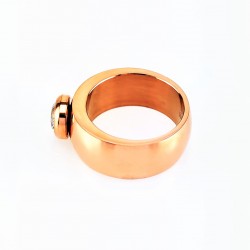 Roségoudkleurig Roestvrijstalen Brede-Ring met Zirkonia