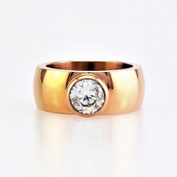 Roségoudkleurig Roestvrijstalen Brede-Ring met Zirkonia