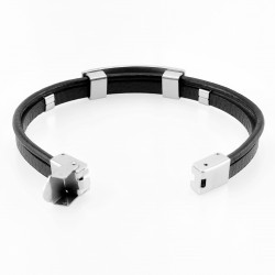 Dubbele Leren Armband met Graveerplaat