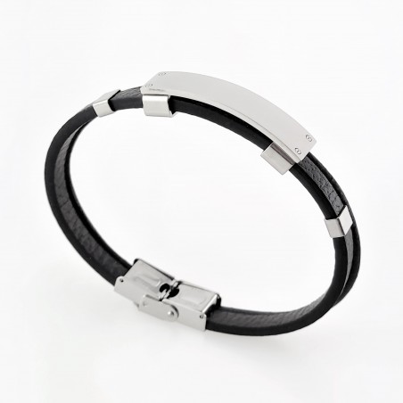 Dubbele Leren Armband met Graveerplaat