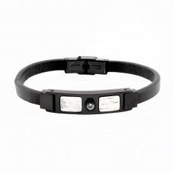 Zwarte Leren Armband met Zwarte Plaat