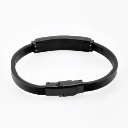 Zwarte Leren Armband met Zwarte Plaat