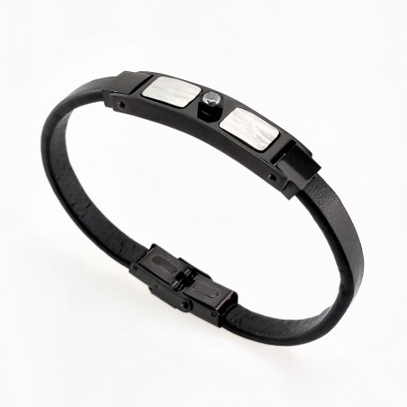 Zwarte Leren Armband met Zwarte Plaat