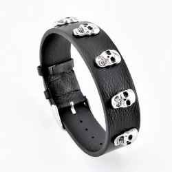 Zwarte Brede Leren Armband...