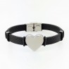Zwarte Leren Armband met Rvs Hartvormige Graveerplaat