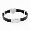 Zwarte Leren Armband met Rvs Hartvormige Graveerplaat