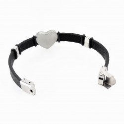 Zwarte Leren Armband met Rvs Hartvormige Graveerplaat