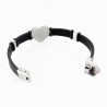 Zwarte Leren Armband met Rvs Hartvormige Graveerplaat