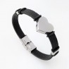 Zwarte Leren Armband met Rvs Hartvormige Graveerplaat