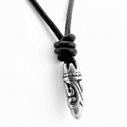 Zwarte Leren Ketting met Geknoopte Stalen Bullet