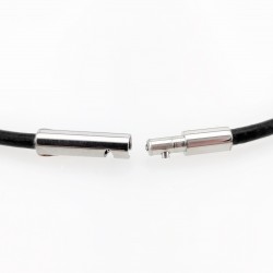 Zwarte Leren Ketting met Geknoopte Stalen Bullet