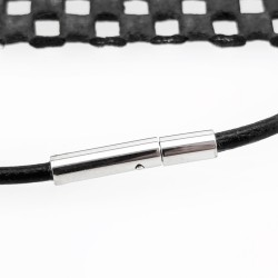 Zwarte Leren Ketting met Geknoopte Stalen Bullet