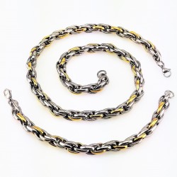 55cm x 10mm Gevlochten Ketting - Stalen Zilverkleur-Goudkleur - Schakelketting Heren - Dames