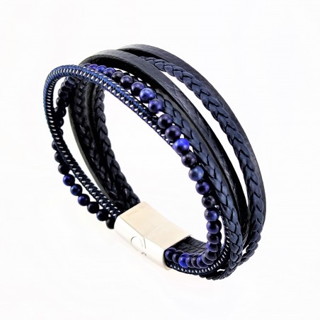Blauwe Leren Armband met Agaat Steen Stijl 6-in-1