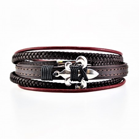 Donker Bruin Leren Armband met Lelie bloem Hanger Stijl 5-in-1