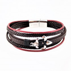 Donker Bruin Leren Armband met Lelie bloem Hanger Stijl 5-in-1