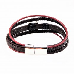 Donker Bruin Leren Armband met Lelie bloem Hanger Stijl 5-in-1