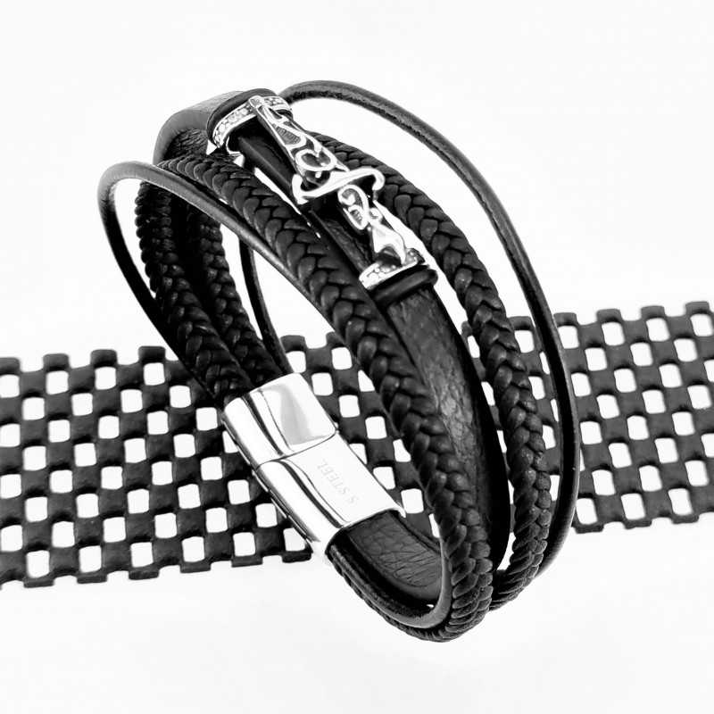 Zwart Leren Armband met Zwaard Hanger Stijl 5-in-1 Zwart Leren Armband met Zwaard Hanger Stijl 5-in-1