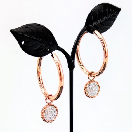 Ø30mm Oorbellen Dames - Roségoudkleurig RVS - Oorringen met Hanger van Zirkonias