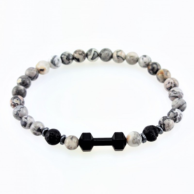 Prachtige Armband van zilverkleurige Jaspis Stenen Prachtige Armband van zilverkleurige Jaspis Stenen