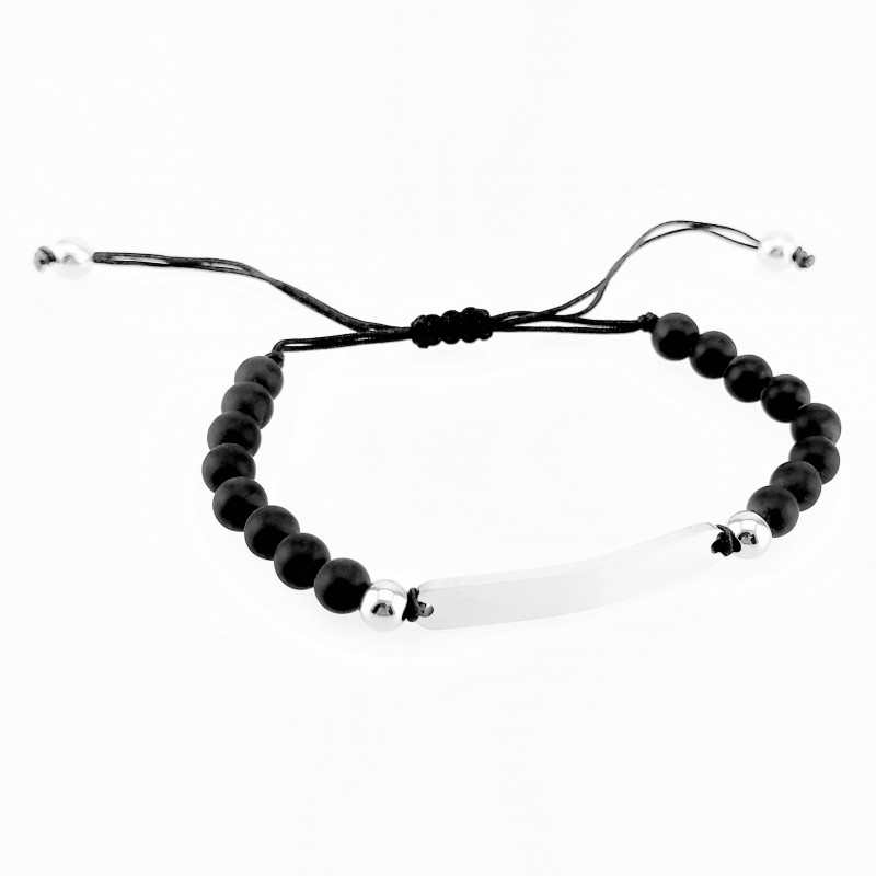 Zwarte Onyx Armband met Graveerplaat - Kralen Armband Dames - Heren