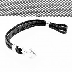 Nautische RVS Ankerarmband Zwart Gevlochten Echt Leer