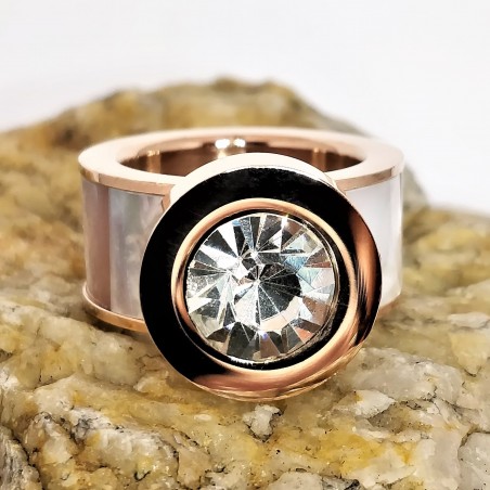 Roségouden Stalen Ring met Parelmoer en Zirkonia