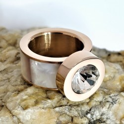 Roségoudkleur Stalen Ring met Parelmoer en Zirkonia