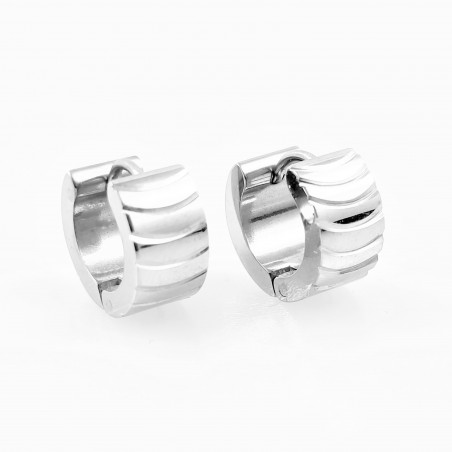 Ø13mm x 7mm - Brede Oorbellen - RVS Zilverkleur - Oorringen met Ovale Lijnen-Design