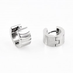 Ø13mm x 7mm - Brede Oorbellen - RVS Zilverkleur - Oorringen met Ovale Lijnen-Design