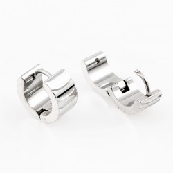 Ø13mm x 7mm - Brede Oorbellen - RVS Zilverkleur - Oorringen met Ovale Lijnen-Design