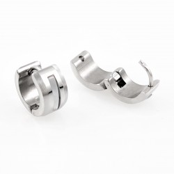 Ø13mm x 7mm - Brede Oorringen - RVS Zilverkleur - Oorbellen met Ovale lijnen-Design