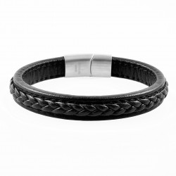 Zwarte Leren Armband met Zwarte Stiksels