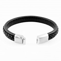 Zwarte Leren Armband met Zwarte Stiksels