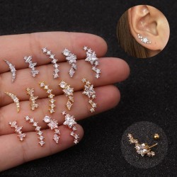 RVS Ster Oorbel met Zirkonia's - Oor Helix - Tragus Kraakbeen