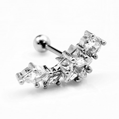 RVS Ster Oorbel met Zirkonia's - Oor Helix - Tragus Kraakbeen