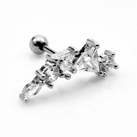 RVS Oorbel met Driehoekig Zirkonia's - Oor Helix - Tragus Kraakbeen