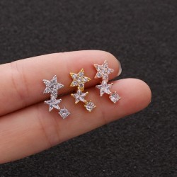 RVS Oorbel met Twee Sterren - Oor Helix - Tragus Kraakbeen