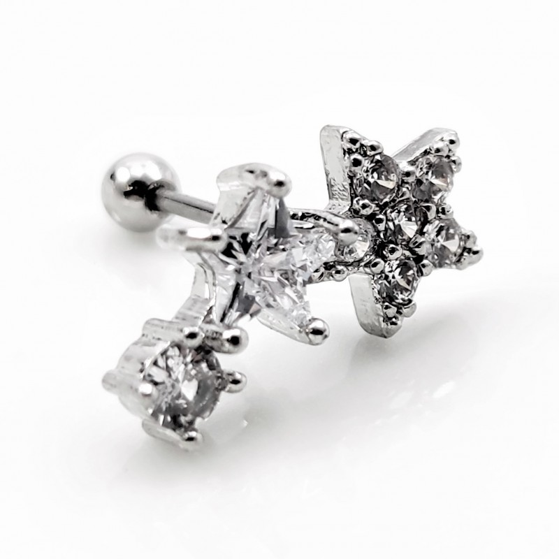 RVS Oorbel met Twee Sterren - Oor Helix - Tragus Kraakbeen RVS Oorbel met Twee Sterren - Oor Helix - Tragus Kraakbeen