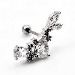 RVS Oorbel met Zirkonia's Bladeren - Oor Helix - Tragus Kraakbeen