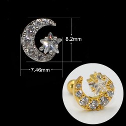 RVS Halve Maan Oorbel met Ster - Oor Helix - Tragus Kraakbeen