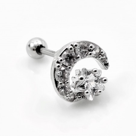 RVS Halve Maan Oorbel met Ster - Oor Helix - Tragus Kraakbeen