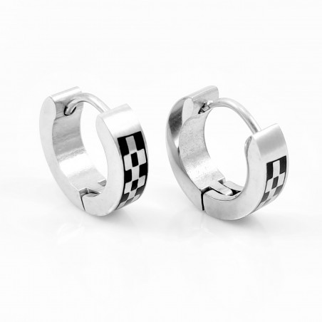 Ronde RVS Oorbellen Schaakbord-Design