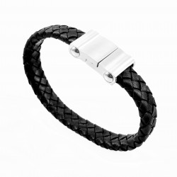 Zwart Gevlochten Leren Armband