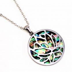 RVS Ketting + Floraal Medaillon met Abalone