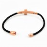 Zwart Leren Armband met Kruis Strass in Roségoudkleurig RVS