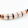 Zwart Leren Armband met Strass-Elementen in Roségoudkleurig RVS