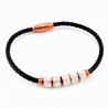 Zwart Leren Armband met Strass-Elementen in Roségoudkleurig RVS