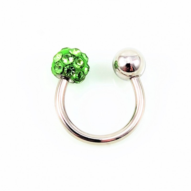 RVS Hoefijzer - Piercing Neus - Septum - Tragus - Helix met Groene Bolletje
